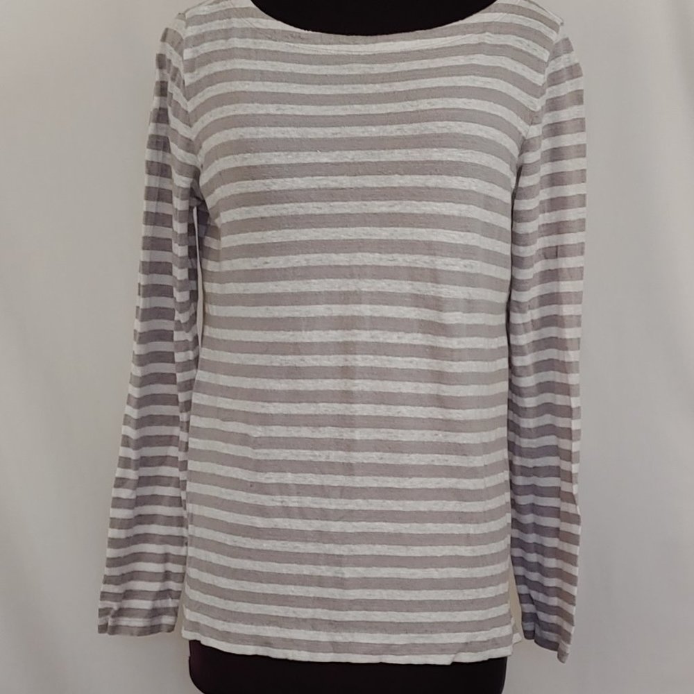 Striped Long Sleeve Boatneck Ivory Gray
